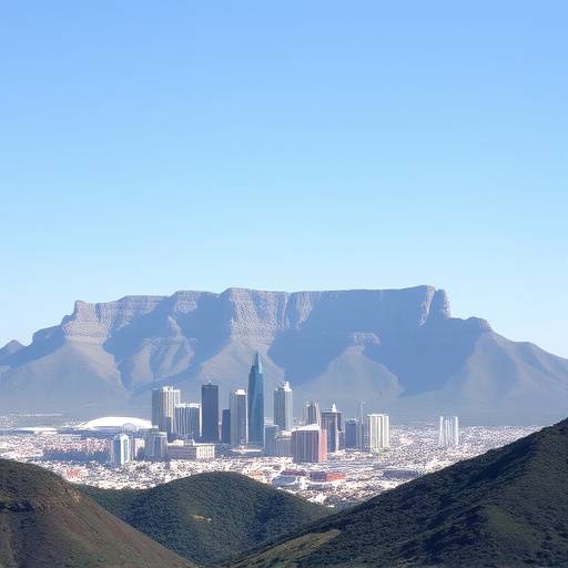 Iconic skyline of Cape Town, South Africa featuring Table Mountain