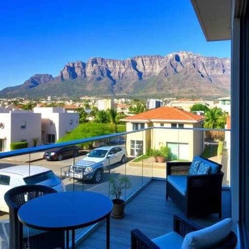 Modern apartment with balcony in Cape Town's city center, overlooking Table Mountain