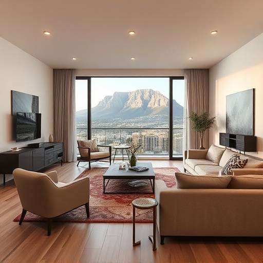 Spacious apartment living room with a view of Table Mountain